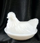 Vintage Hazel Atlas Milk Glass Hen On Basketweave Nest Candy Dish 1970s EVC