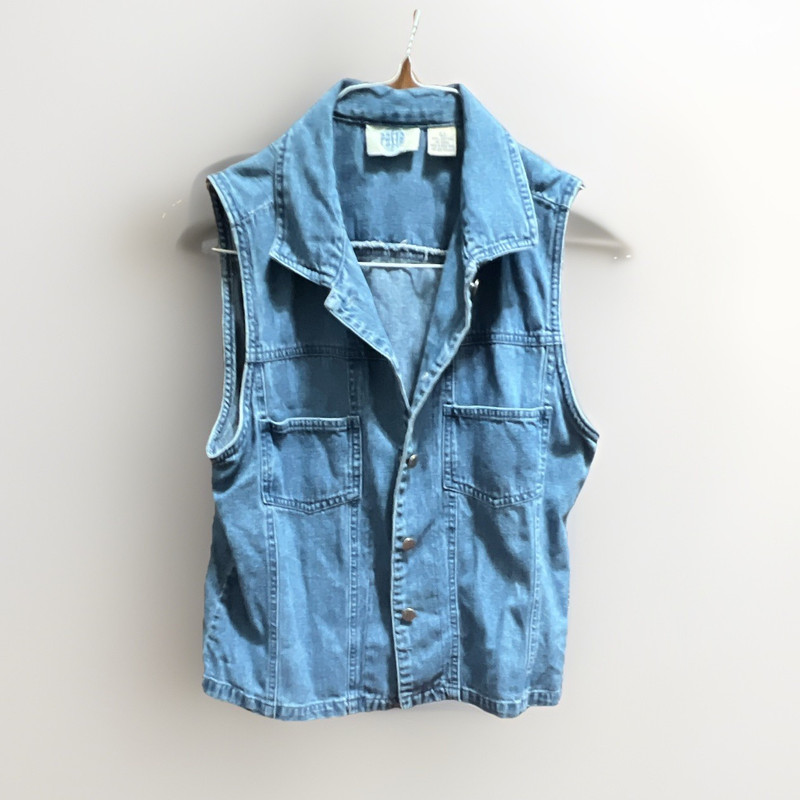 PASTA Women's Blue Button-Front Denim Vest w/ Pockets, Sleeveless Size L