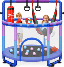 55" Trampoline for Kids with Enclosure, 6-In-1 Toddler Trampoline Indoor Outdoor