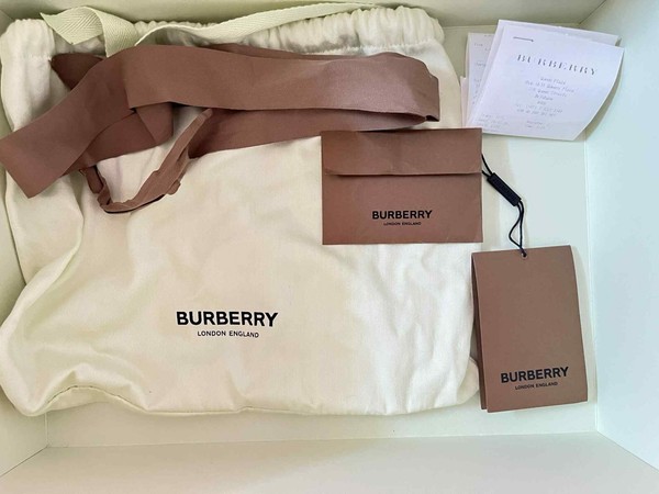 Burberry Monogram Stripe Leather & Canvas Crossbody Bag Brown Dust Bag Magnetic