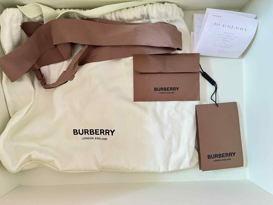 Burberry Monogram Stripe Leather & Canvas Crossbody Bag Brown Dust Bag Magnetic