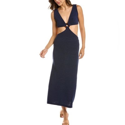 Cult Gaia NEW Navy Blue Knit Bank Midi Dress with Cut Outs Open Back Size XL