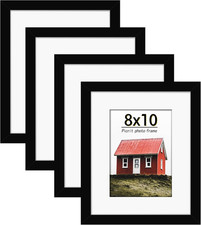 8X10 Picture Frame Set of 4, Made of High Definition Real Glass, Display 5X7 wit
