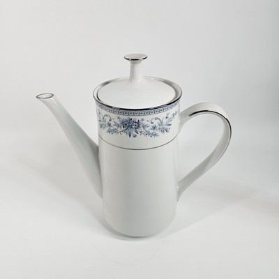 Noritake Blue Hill Coffee Pot Tea Kettle Fine China Platinum Rim Vintage EB59 