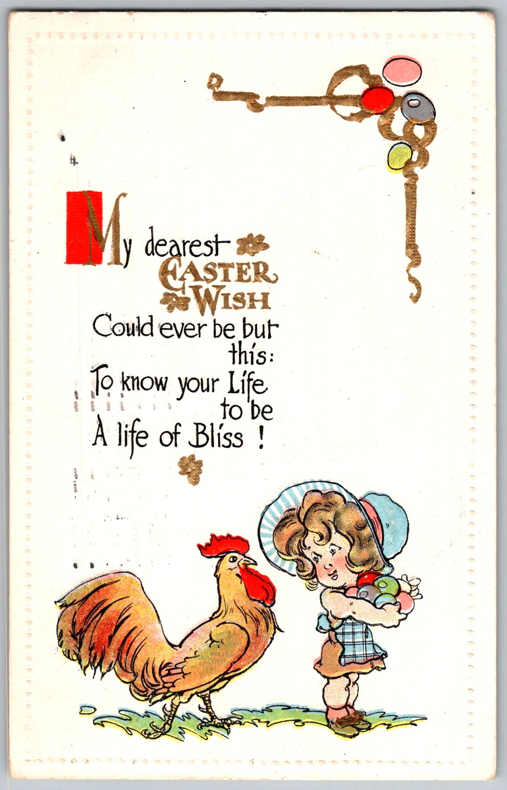 Antique Postcard Easter Girl & Rooster Spokane, WA 1910s
