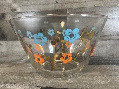Vintage Fred Press Floral Blue Orange Gold Pattern Mixing/ Punch Bowl MCM
