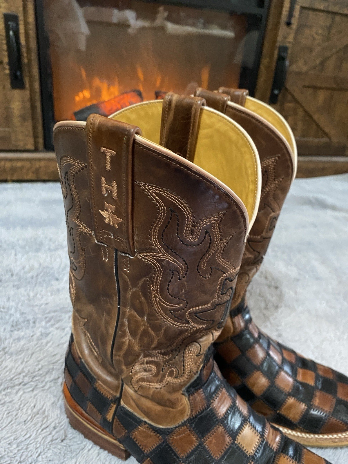 TIN HAUL PATCHWORK CHECKERED SQUARE TOE BOOTS MEN… - image 3