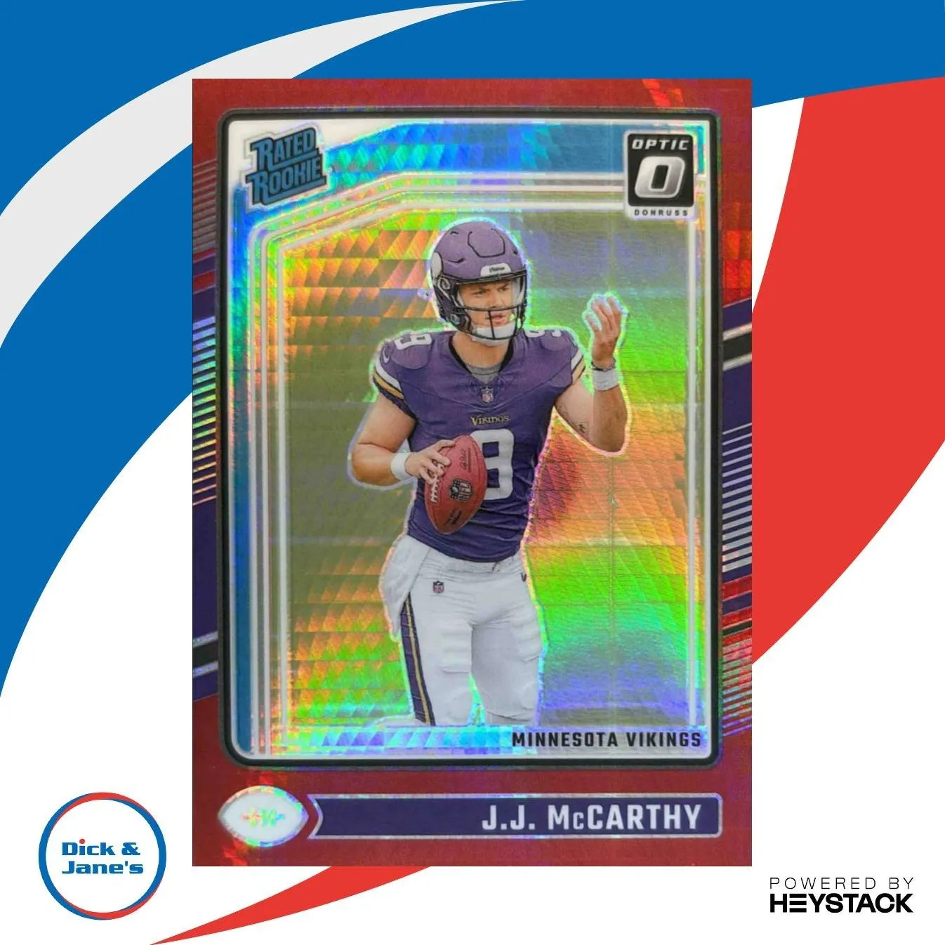 2024 Donruss Optic J.J. McCarthy Red Hyper #235 Rated Rookie Minnesota Vikings