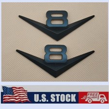 2pcs Metal Black V8 Vintage Engine Emblem Trunk Car Badge Wing Decor Sticker