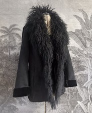Vintage Afghan Coat Y2K Jasper Conran Black Faux Suede Jacket Mongolian Fur 8
