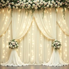 10x10FT Beige Backdrop Curtains Lights String Wrinkle Free Polyester Wedding