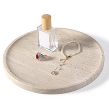 Travertine Tray, 9.8  Round Marble Vanity Tray for Bathroom, Kitchen Counter ...