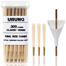 Brown Cones, 300 Pcs King Size Brown Pre Rolled Cones With Tips, Rolling Pape...