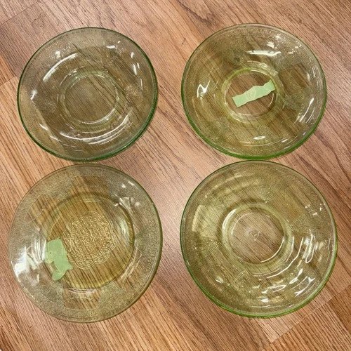 Fire king green Uranium depression glass saucers, set of (4)
