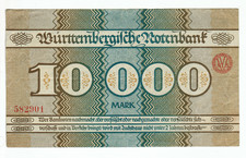 GERMANY WURTTEMBERGISCHE BANK 10000 MARK STUTTGART 1923
