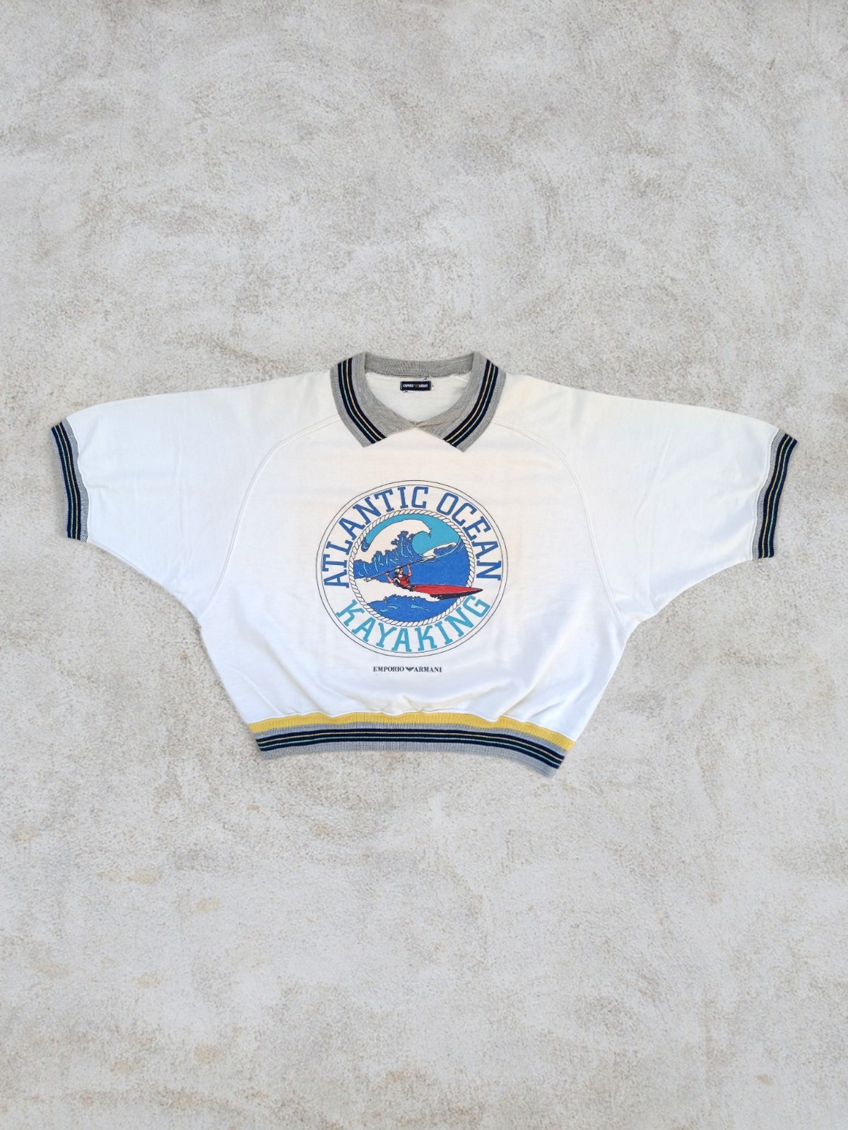 Emporio Armani SS 1987 Vintage Archive Women's Kayaking Cropped T-shirt Large