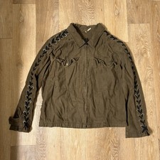 Free People Faye Military Jacket Lace Up Sleeve Cuff Cargo Pocket Army Large