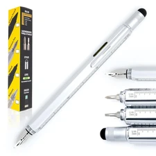 USA 9-in-1 Tool Fountain Pen in Silver – Medium Nib, Multifunctional Pen with...