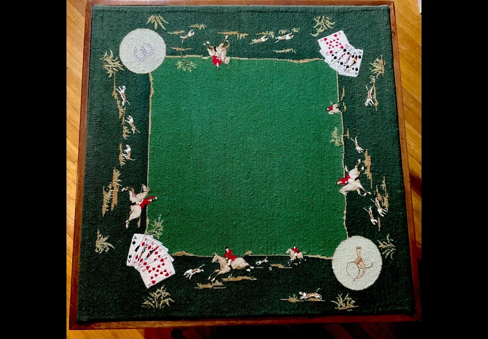 Antigua Mesa de Juego Caoba Punta de Aguja, Cubierta Protección Vidrio Pesado Foto 3 de 4