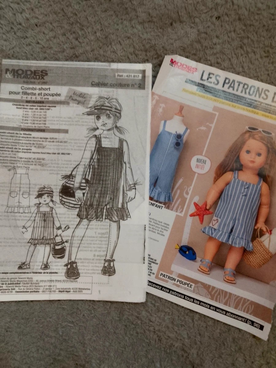 Page MODES Et TRAVAUX Août 1952 – Poupée Françoise Avec Patron Miniature – Édition Vintage