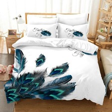 Peacock Feather 3D Bedding Set 2/3PC Duvet Cover & Pillowcase(s) Gift Single BH