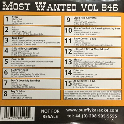 Sunfly Most Wanted (SFMW846) - Karaoke CDG-Disc