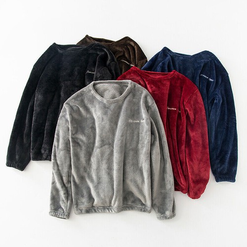 Herren Nachtwäsche Pyjama Set Flanell Koralle Fleece Pullover Oberteil Langarm Warm Anzug - Bild 7 von 22