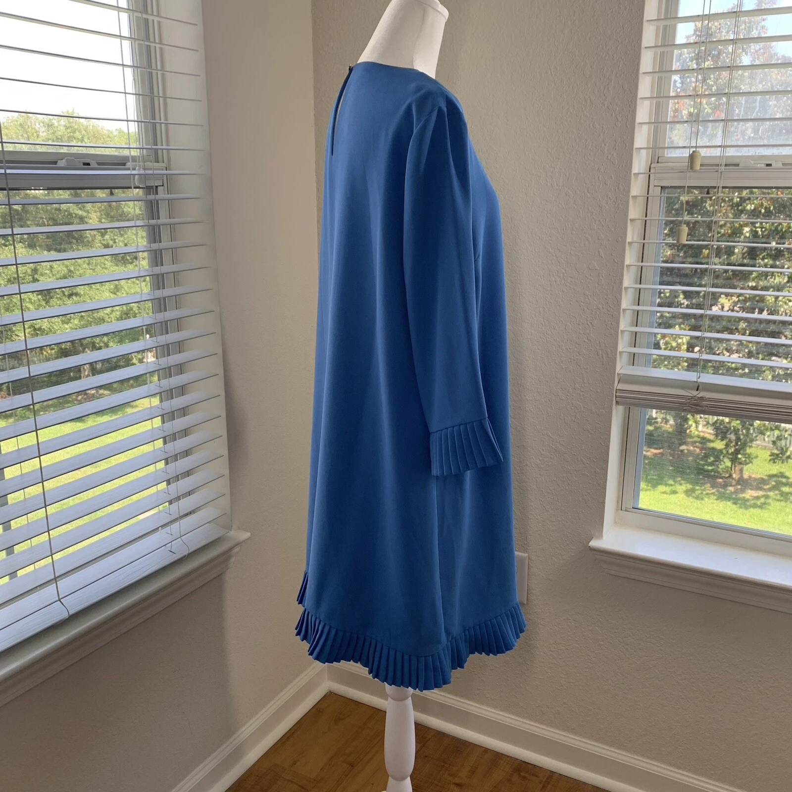 VETEMENTS Abito donna CeCe Blue Jay Shift taglia large pieghettato accenti volant NUOVO NUOVO CON ETICHETTE