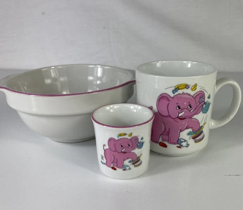 Vintage Pink Elephant Reutter Porzellan Made In West Germany Children’s Set