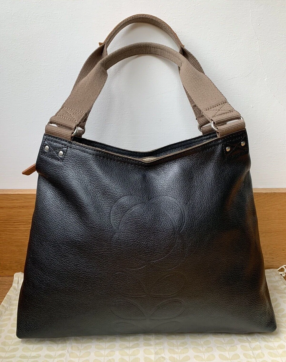 Orla kiely black leather handbag sale