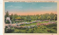 Linen Postcard Perennial Tropical Gardens Thompson's Floraland Atl. GA