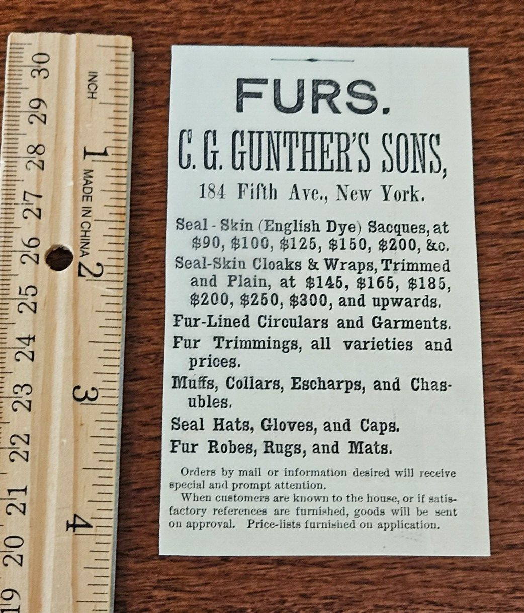 Harper's Weekly 1884 Advertisement FURS C G GUNTHERS SONS FIFTH AVE NEW YORK