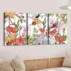 3pcs Vibrant Floral & Birds Red Flowers Parrots Wall Art Canvas Unframed/Framed
