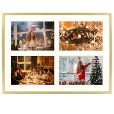 12x16 Aluminum Collage Picture Frame Displays Four 5x7 Pictures Gold/Black