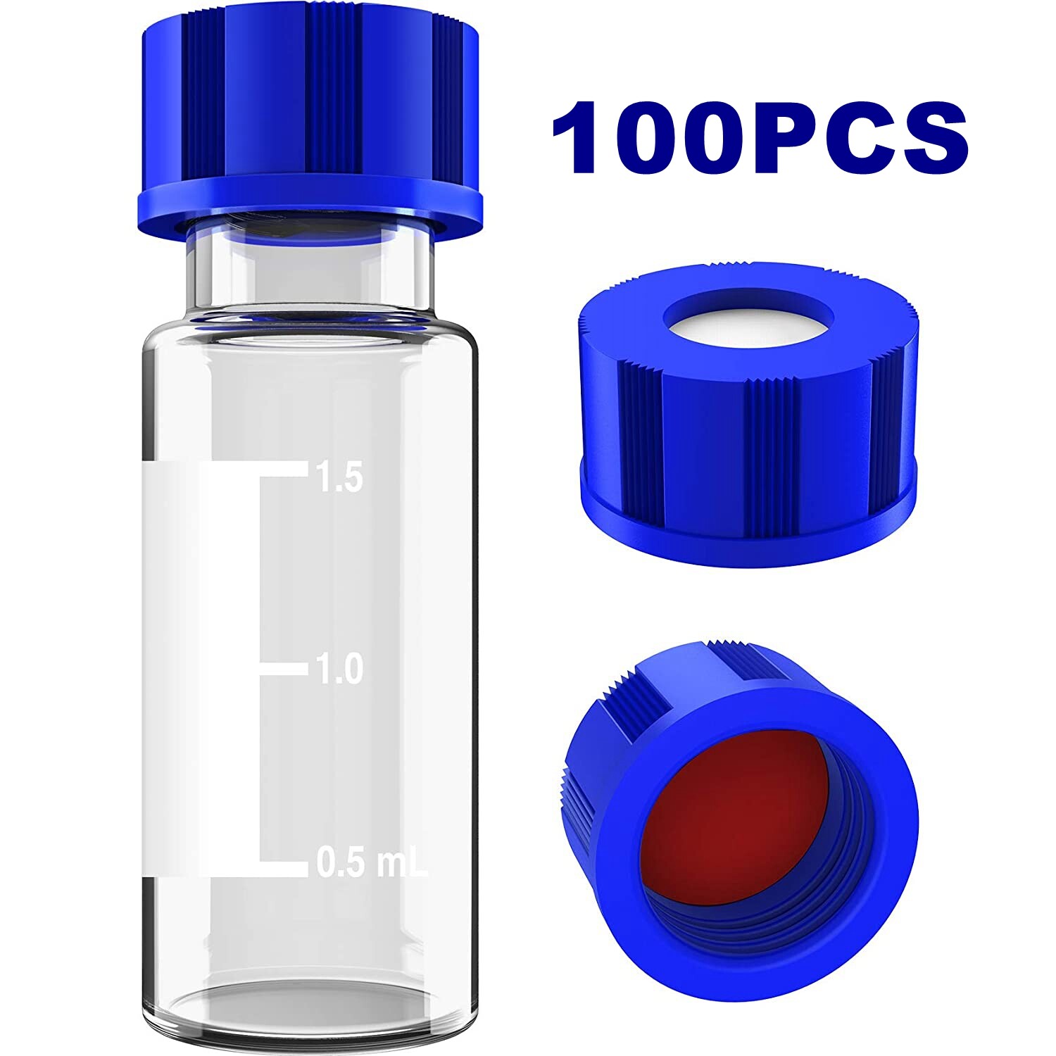 2mL Autosampler Vials, 9mm Screw Cap Red PTFE/Silicone, Clear Glass Bottle