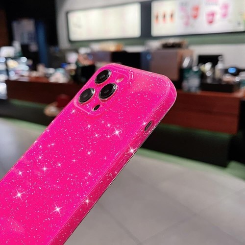 Hot Pink Glitter Bling iPhone 14 Case Slim Shockproof Silicone Sparkly - 第 6/18 張圖片