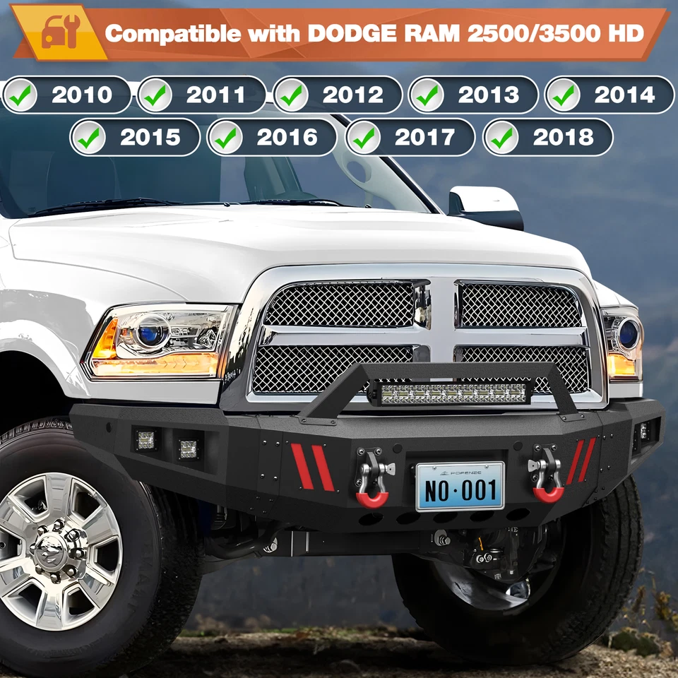 For 2010-2018 Dodge Ram 2500 3500 SLT Longhorn Limited Steel Front Bumper w/ LED Foto 2 de 4