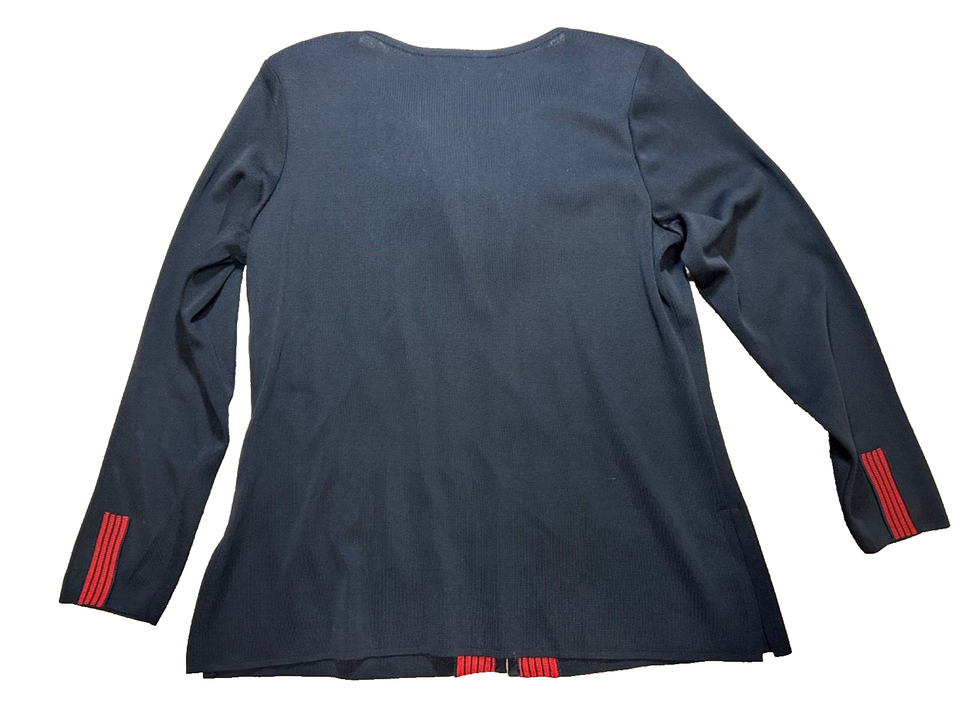 Exclusively Misook Petite Black Cardigan Sweater Hook Eye Red Acrylic