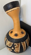 Carved Painted Gourd, Peruvian-style Decor Hanging Shaker Brown 10"