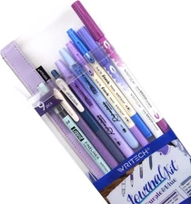 WRITECH Journaling Kit 9 pc. Blue/Purple Gel Pen Brush Fineliner Highlighter Bag