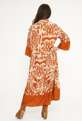 Rust Long Patterned Dress 100% Viscose - Picture 2 of 2
