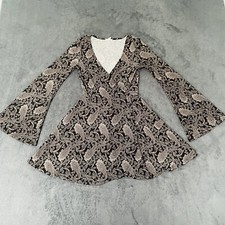 Urban Outfitters Ecote Dress Womens XS Faux Wrap Black Bell Sleeve Paisley Swing