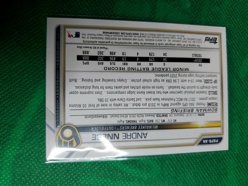 2021 Bowman Purple Parallel ANDRE NNEBE Auto BREWERS 1st Bowman Paper /250 - Picture 2 of 2