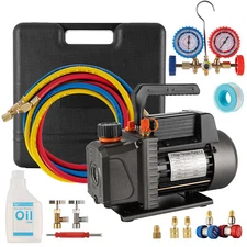 AC Manifold Gauge set Combo 3.5 CFM Air Vacuum Pump HVAC + R134A Kit AC A/C