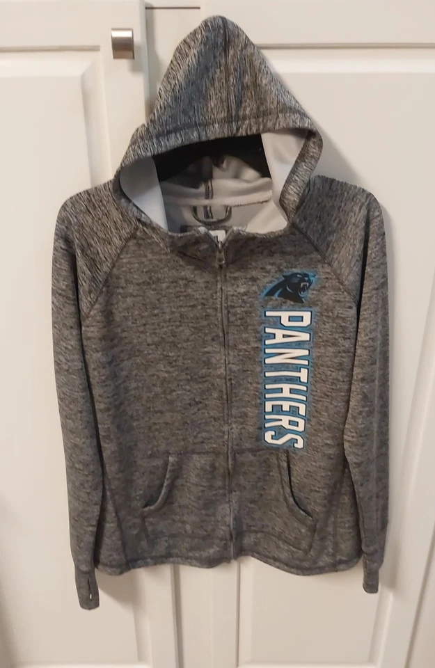 Chaqueta con cremallera completa NFL Panthers para mujer talla grande azul gris jaspeado sudadera con capucha elástica Foto 2 de 4
