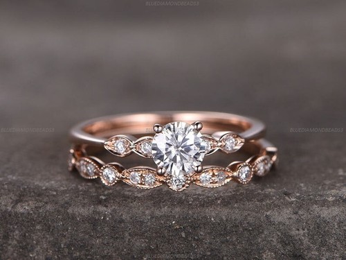 14k Rose Gold Moissanite Diamond Engagement Art Deco Gemstone Ring For Women