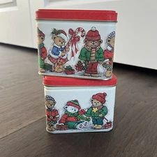 Vintage 90s Christmas Santa bear Tin Creative Concepts, Set Of 2
