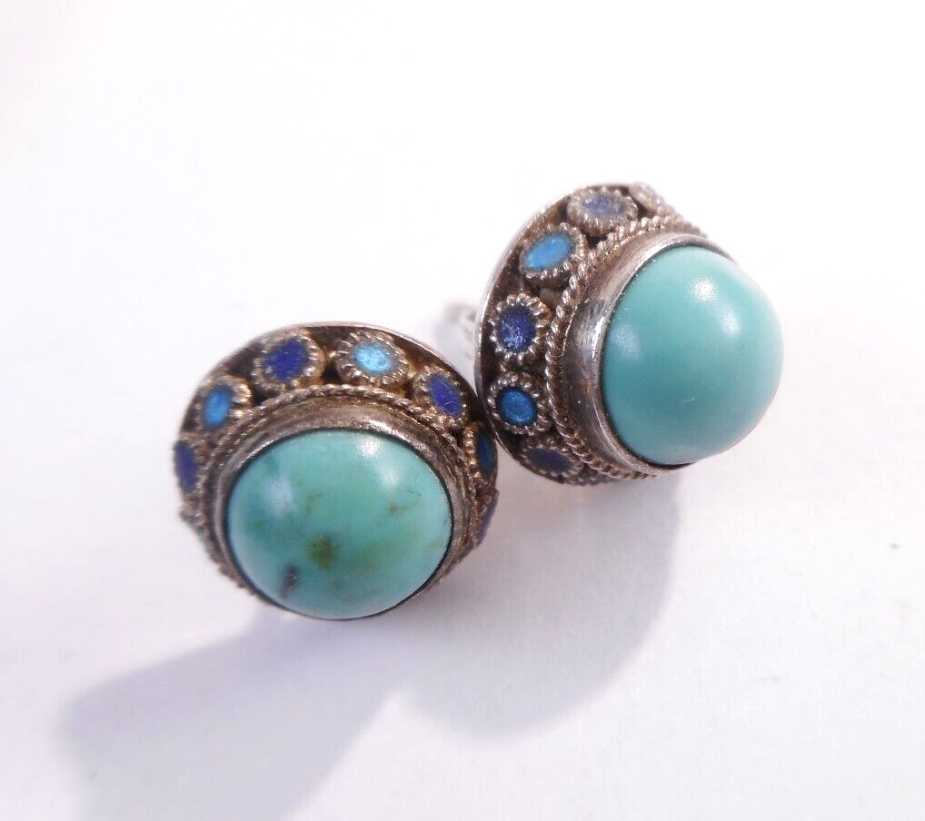 Vintage Genuine Chinese Turquoise Sterling Silver… - image 1