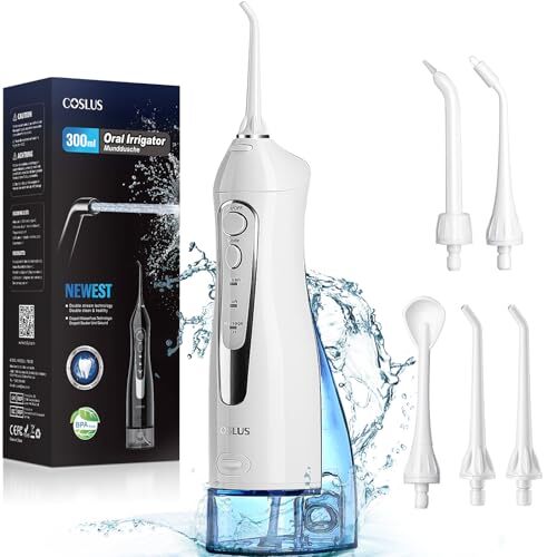 COSLUS Water Dental Flosser Cordless 300ML Rechargeable IPX7 Waterproof
