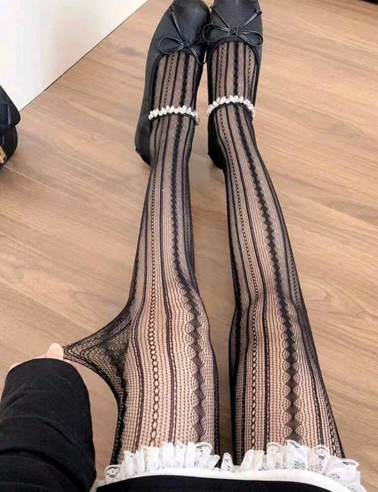 Medias para mujer estampadas pantimedias vintage retro románticas diseño a rayas Foto 3 de 4